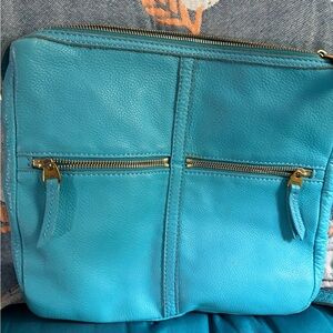 Fossil Turquoise Leather Crossbody Bag